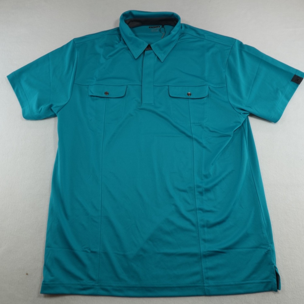 Ogio Polo Mens Large‎ Green Aqua Short Sleeve Dual Pocket Snap Golf NWOT
